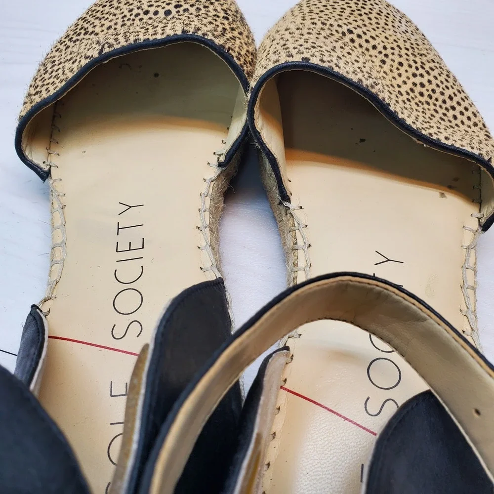 Sole Society Leopard Print Calf Hair Espadrille Ankle Strap Flats Womens 9M 40